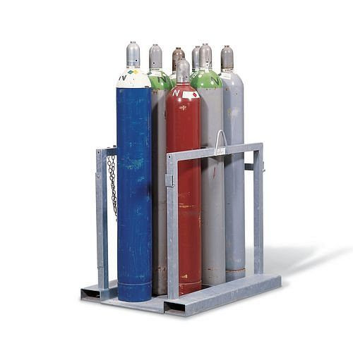 DENIOS Gasflaschentransportgestell GFT-S 8 aus Stahl, für 8 Flaschen, mit Schutzbügel, 119228