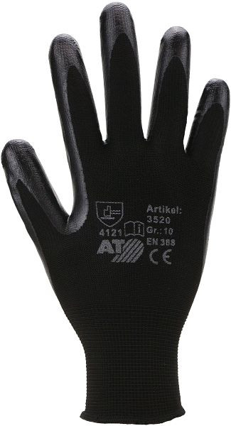 ASATEX Nitrilhandschuh, auf Polyester Rundstrick, Farbe: schwarz, VE: 120 Paar Größe: 11, 3520-11