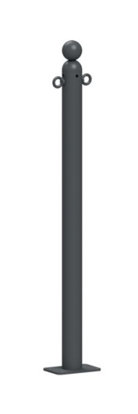 Schake Absperrstilpfosten Typ 466PB -ortsfest-, zum Aufdübeln, Ø 60mm, mit Kugelkopf, beschichtet RAL 7016, mit 2 Ösen, 466PB+2
