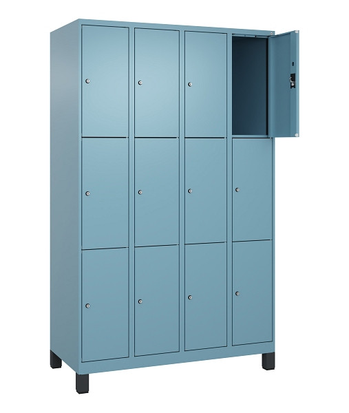 C+P Schließfachschrank Evolo PLUS, mit Füßen, 12 Fächer, 1950x1200x500mm, 0010/2406015 RDS Architekturblau, Abteile 4, 049010-403 S10021
