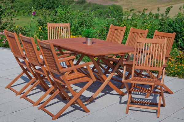 Merxx Rio Set 7-teilig, 6 Rio Sessel, 1 Klappausziehtisch, 110 (160) x 90 cm, FSC Eukalyptusholz, 50085-011