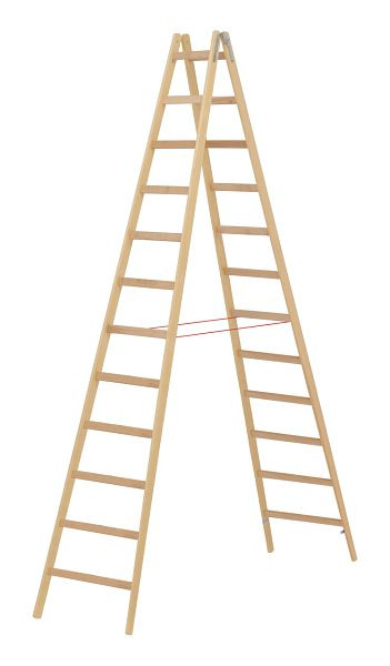 HYMER Holz-Sprossenstehleiter, beidseitig begehbar, 2x12 Sprossen, Länge 3,48 m, 7141024