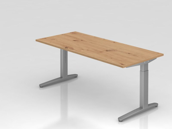 Hammerbacher Schreibtisch XB19, 180 x 80 cm, Platte: Asteiche, 25 mm dick, 2 mm ABS-Kante, Rechteckform, Silber, VXB19/R/SS