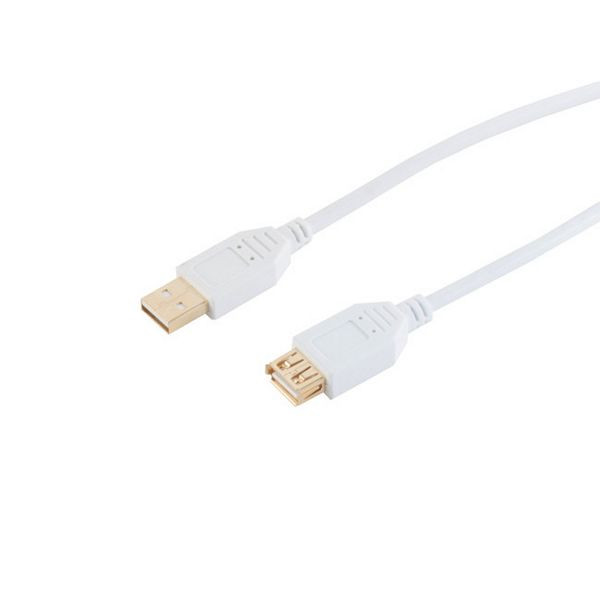 S-Conn USB Kabel, Typ A Stecker auf Typ A Kupplung, HIGH SPEED, vergoldete Kontakte, USB 2.0, weiß, 3,0m, 77123-W