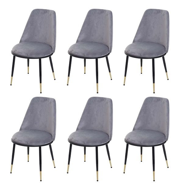 Mendler 6er-Set Esszimmerstuhl HWC-H28, Stuhl Küchenstuhl, Metall, grau, schwarze Beine, Samt, 3x72825