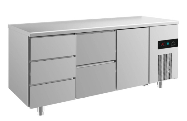A&S Polarny Kühltisch -2 bis +8°C mit 1x Tür, 1x zwei Schubladen mittig und 1x drei Schubladen, 1865 x 700 x 850 mm, KT3DZT