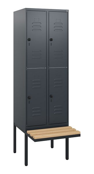 C+P Doppelstöckiger Spind Classic PLUS, 2 Abteile, 1950x600x815mm, 7016/7016, Drehriegel, Sitzleisten aus Buche, schwebende Sitzfläche, 0803405-20 S10012