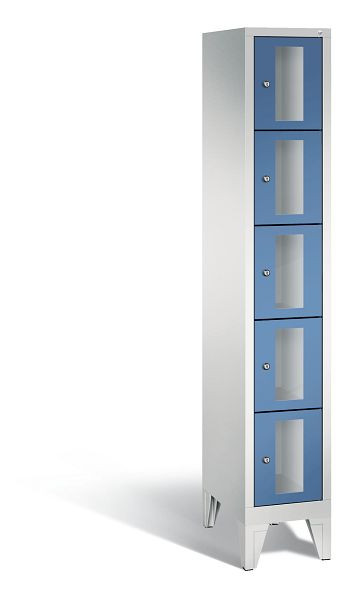 C+P Schließfachschrank Classic, 5 Fächer, H1850xB320xT500 mm, Grau/Fernblau, 8010A105 S10020