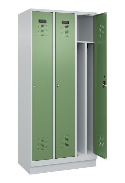 C+P Spind Evolo PLUS, mit Sockel, 3 Abteile, 1950x900x500mm, 7035/6011, Verschluss Zylinderschloss, 049020-30F S10037