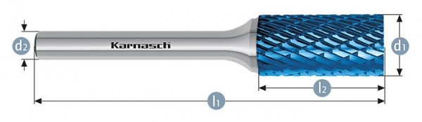 Karnasch Hartmetall-Frässtift Blue-Tec beschichtet ZYA/ HP-3 d1=5,0 / l2=12,7 / d2=3 / l1=38mm, VE: 2 Stück, 115001057
