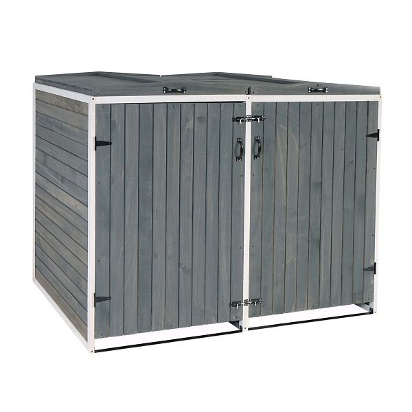 Mendler XL 2er-/4er-Mülltonnenverkleidung HWC-H74, Mülltonnenbox, erweiterbar 120x75x96 Holz, grau-weiß, 80478+80479