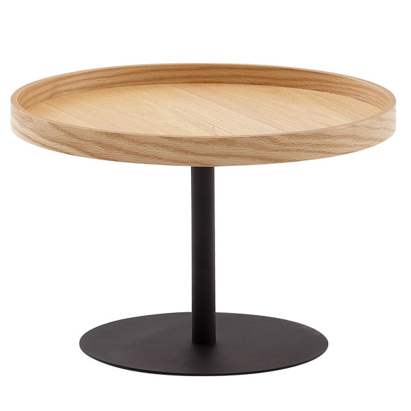 Wohnling Couchtisch 61x61x40 cm Sofatisch Holz/Metall Wohnzimmertisch Eiche, Design Stubentisch Modern Rund, Holztisch Kaffeetisch, WL6.497