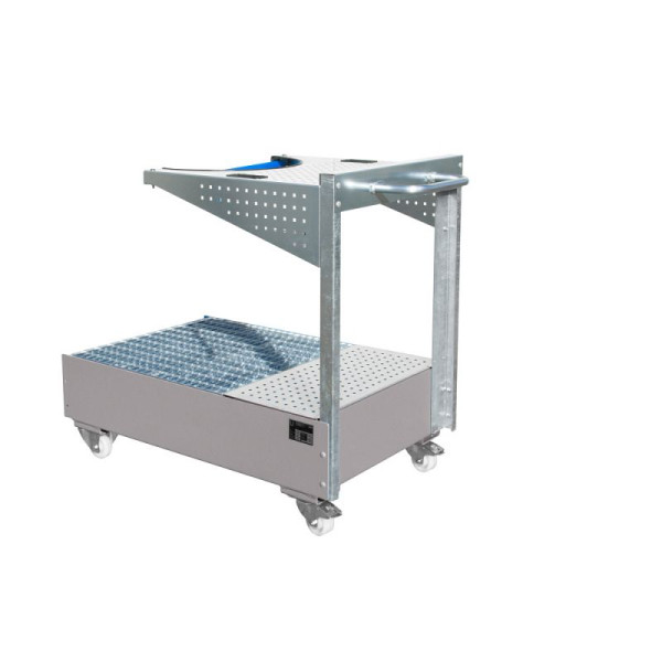 STEIN HGS Fahrbare Auffangwanne mit Lochplattenwand LPW, 215 Liter, RAL 7005 mausgrau, Höhe 1195mm, lackiert, 1x 200 Liter Fass, Breite 800mm, 79205.0023