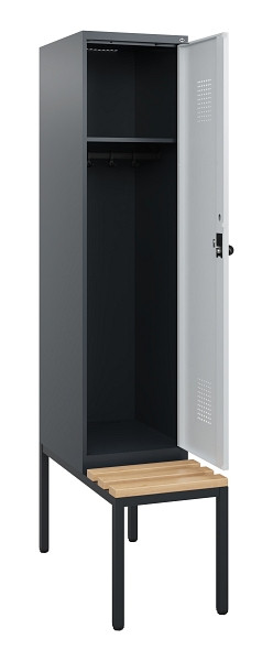 C+P Spind Evolo PLUS, 1 Abteil, 1950x400x815mm, 7016/7035, Drehriegel, Sitzfläche Holz, Sitzbank, 0490505-12 S10017