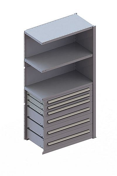 Meta CLIP 100 AR Modul 2000x1000x500 mm, RAL 7035, 2 Böden und je 3 Schubladen 100 und 200mm, 20098995