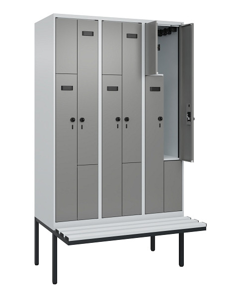 C+P Z-Spind Evolo PLUS, Bank, 6 Fächer, 2120x1200x815mm, 7035/0004, Drehriegel, Material Sitzfläche Kunststoff, 0490437-326 S10068