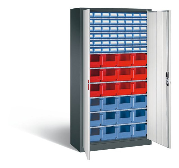 C+P Magazinschrank Serie 13, H1980xB1000xT420mm, Farbe: Anthrazitgrau / Lichtgrau, Muldengriff, 133144-29 S10102