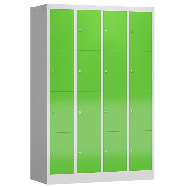 Lüllmann ClassiX Schließfachschrank, 4 Abteile à 4 Fächer, 1800 x 1185 x 500 mm, lichtgrau/gelbgrün, X-520445