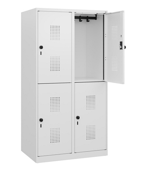 C+P Doppelstöckiger Spind Evolo PLUS, 4 Fächer, 1530x800x500mm, 9016/9016, Drehriegel, 0493005-22 S10023