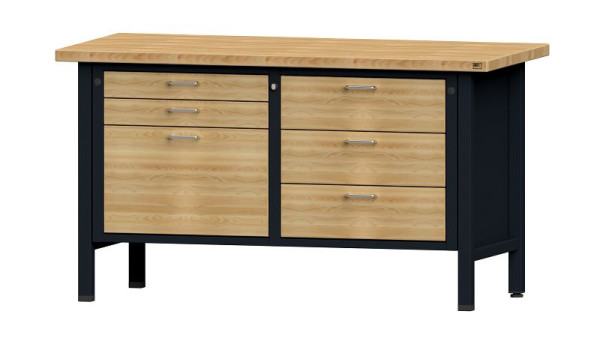 ANKE Werkbänke Kastenwerkbank, Modell 207 VH, 1500 x 700 x 840 mm, RAL 7016/Buche, BMP 40 mm, 312.020