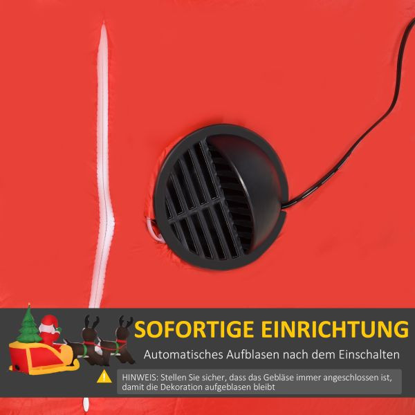 HOMCOM LED Figur Motiv Weihnachtsmann mit Schlitten und Rentieren Schneemann, L 210 x B 80 x H 120 cm, IP 44, warm weiß, 844-012