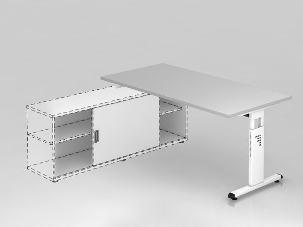 Hammerbacher Anbauschreibtisch T-Fuß 160x80cm Grau/Weiß, Rechteckform, Aufsatz auf Sideboard 1758, VOSE16/5/W