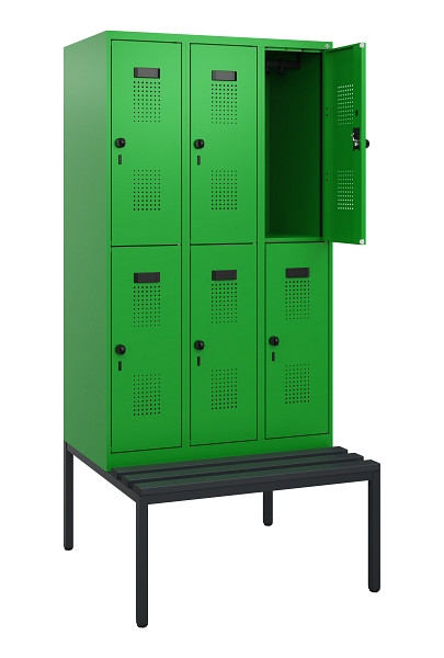 C+P Doppelstöckiger Spind Evolo PLUS, Bank, 6 Fächer, 1950x900x815mm, 6037/6037, Drehriegel, Sitzfläche Kunststoff, Sitzbank, 0493505-30 S10133