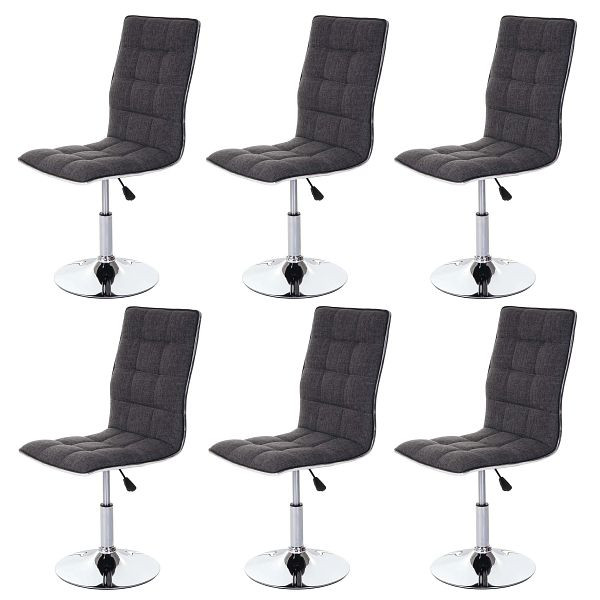 Mendler 6er-Set Esszimmerstuhl HWC-C41, Stuhl Küchenstuhl, höhenverstellbar drehbar, Stoff/Textil, grau, 46616+46616+46616