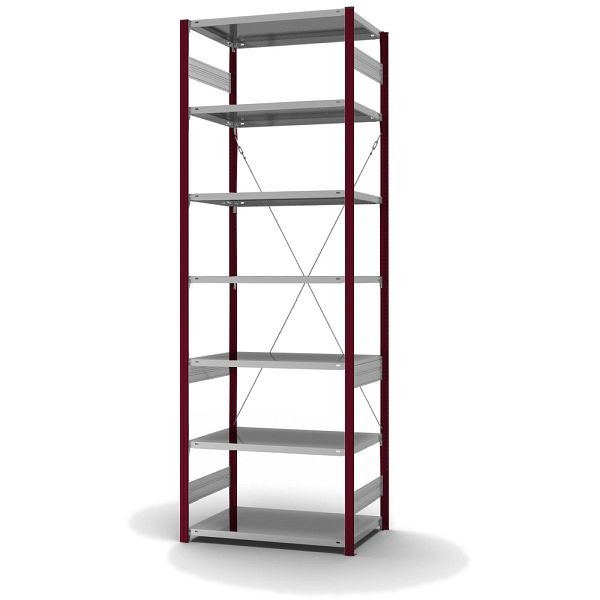 hofe Fachboden-Grundregal, 3000x600x1000 mm, 7 Fachebenen, verzinkt / RAL 3004, 140 kg Fachlast, 1700 kg Feldlast, einseitige Bedienung, HRG306010XL