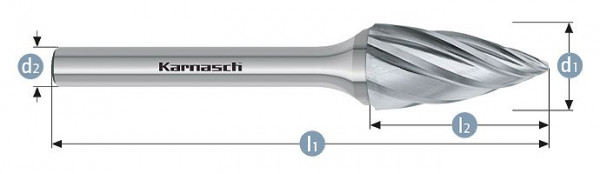 Karnasch Hartmetall-Frässtift unbeschichtet SPG/ HP-7 d1=10 / l2=20/ d2=6 / l1=65mm, VE: 2 Stück, 113065045