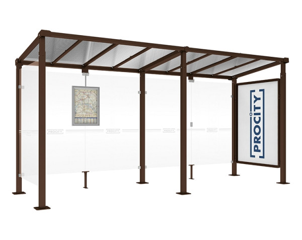 Procity Wartehalle Milano - 1 Schaukasten 2000 + 1 Seitenverkleidung, Farbe RAL 8017, Maße: Breite 5000 x Höhe 2545 x Tiefe 1824 mm, 529247.8017