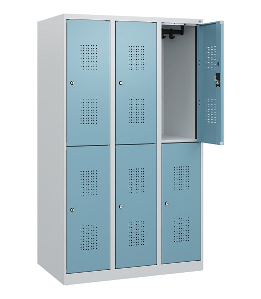 C+P Doppelstöckiger Spind Evolo PLUS, 6 Fächer, 1530x900x500mm, 7035/0010, Zylinderschloss, 0493005-30 S10035
