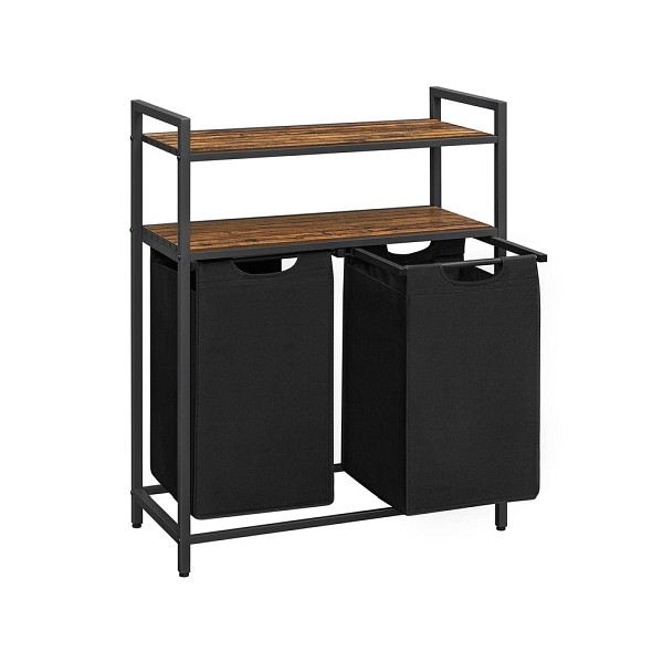 VASAGLE Wäschekorb mit 2 Fächern, Vintagebraun-Schwarz, B34BLH211B01