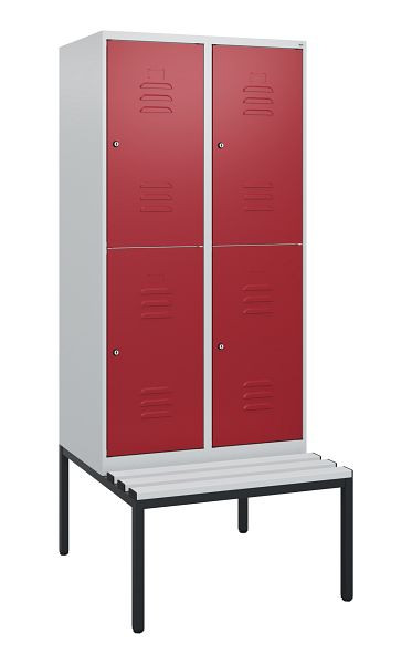 C+P Doppelstöckiger Spind Classic PLUS, 2 Abteile, 1950x800x815mm, 7035/3003, Zylinderschlösser, mit untergebauter Sitzbank, 0803505-22 S10066