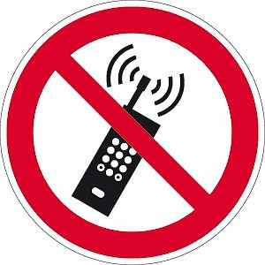 Moedel Eingeschaltete Mobiltelefone verboten ISO 7010, Alu, Ø 315 mm, 58815