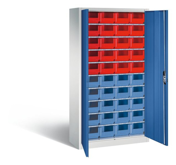 C+P Magazinschrank Serie 13, H1980xB1000xT420mm, Farbe: Lichtgrau / Enzianblau, Muldengriff, 133144-24 S10032