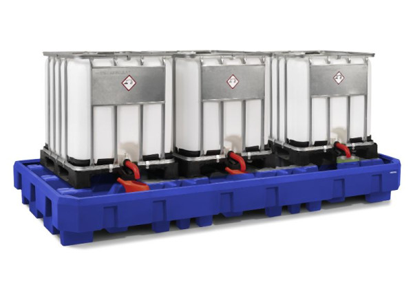DENIOS Auffangwanne aus Polyethylen (PE) für 3 IBC à 1000 Liter, mit Abfüllbereich, 328329