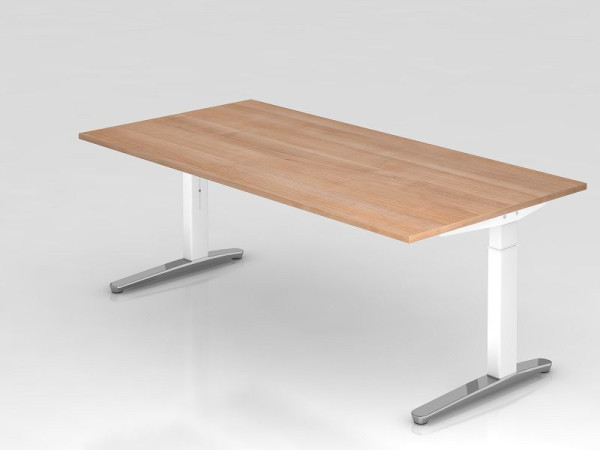 Hammerbacher Schreibtisch C-Fuß 200x100cm Nussbaum/Weiß (Poliert), Rechteckform, VXB2E/N/WC