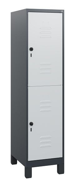 C+P Doppelstöckiger Spind Classic PLUS, Füße, 1630x400x500mm, 7016/7035, Drehriegel, 0803105-12 S10013