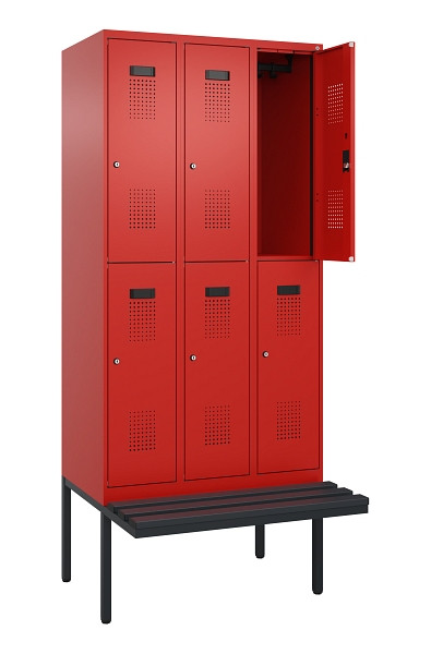 C+P Doppelstock-Spind Evolo PLUS, Bank, 6 Fächer, 2120x900x815mm, 3020/3020, Zylinderschloss, Sitzfläche Kunststoff, 0493407-30 S10139