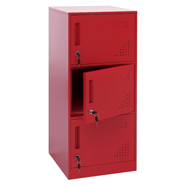 Mendler Spind HWC-P63, Schließfach Wertfachschrank Schließfachschrank 3 Türen, 90x38x45cm Stahl, rot, 122520