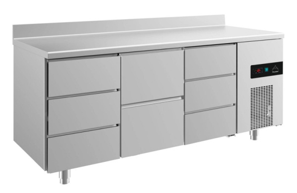 A&S Polarny Kühltisch -2 bis +8°C mit 1x zwei Schubladen mittig und 2x drei Schubladen, 1865 x 700 x 850 mm, mit Aufkantung, KT3DZDA