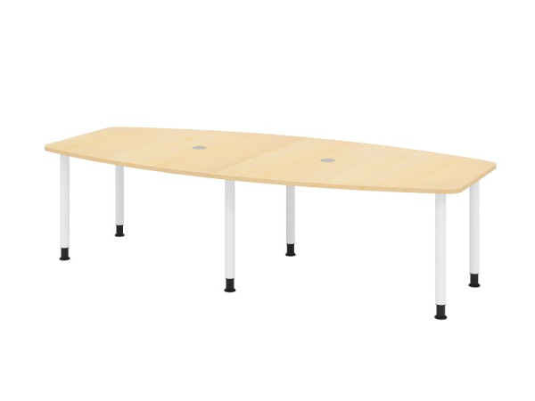 Hammerbacher Konferenztisch KT28C, 280 x 130 cm, Platte: Ahorn, 25mm dick, Sechs-Fuß-Gestell Weiß, Rundrohr 6 cm, Arbeitshöhe 72-74 cm, VKT28C/3/W