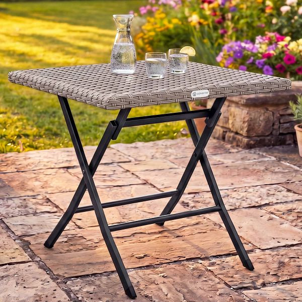 casaria Polyrattan Klapptisch Rom Creme 75x65x65cm, 110240