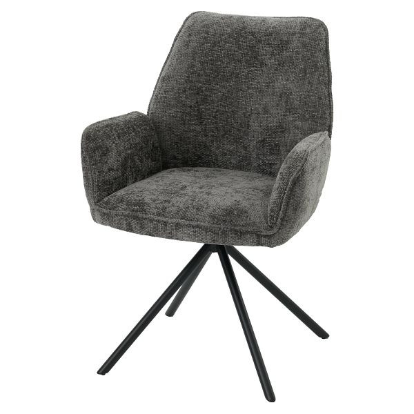 Mendler Esszimmerstuhl HWC-G67, Küchenstuhl Stuhl mit Armlehne, drehbar Auto-Position, Chenille Öko-Tex FSC®, dunkelgrau, 108496