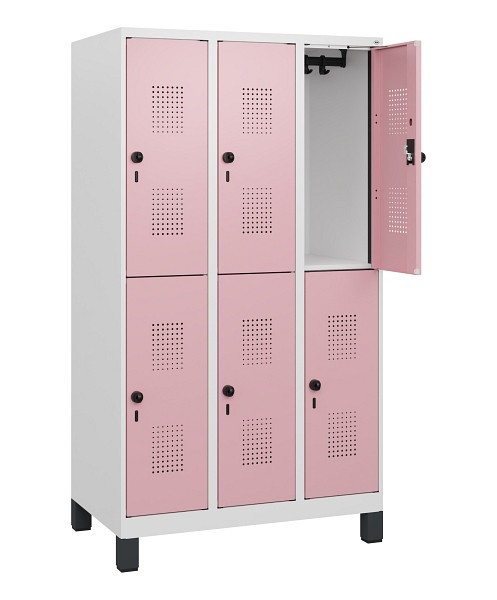 C+P Doppelstöckiger Spind Evolo PLUS, Füße, 6 Fächer, 1630x900x500mm, 9016/3015, Drehriegel, 0493105-30 S10018