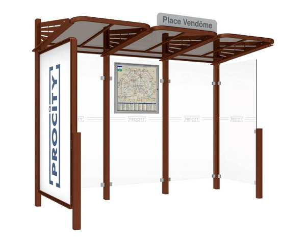 Procity Wartehalle Convi® - Standard - 1 Doppelseitiger Schaukasten "2000" Links + 1 Seitenverkleidung Rechts, Farbe Rost Korken Effekt, 529386.S025