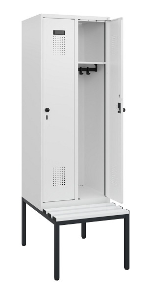 C+P Spind Evolo PLUS, 2 Abteile, 1950x600x815mm, 9016/9016, Drehriegel, Sitzfläche Kunststoff, Sitzbank, 0490505-20 S10074