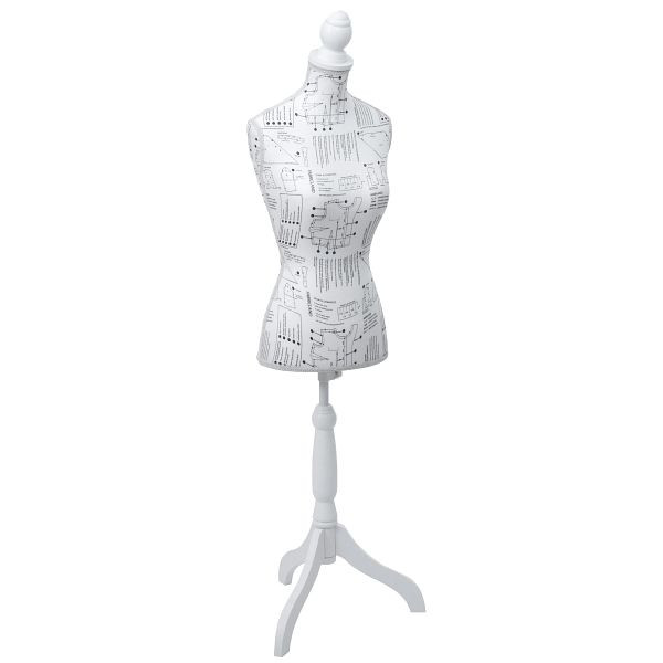 Mendler Schneiderpuppe T220, Schaufensterpuppe Torso weiblich, Schaumstoff, weiß mit Skizzen, 111700