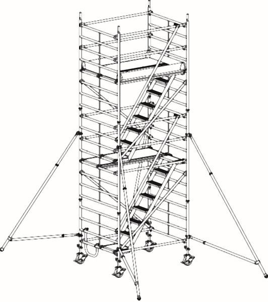 HYMER Treppen-Fahrgerüst mit Ausleger, Bühnenlänge 1,90 m, Rahmenteilbreite 1,50 m, Reichhöhe 6,40 m, 857606